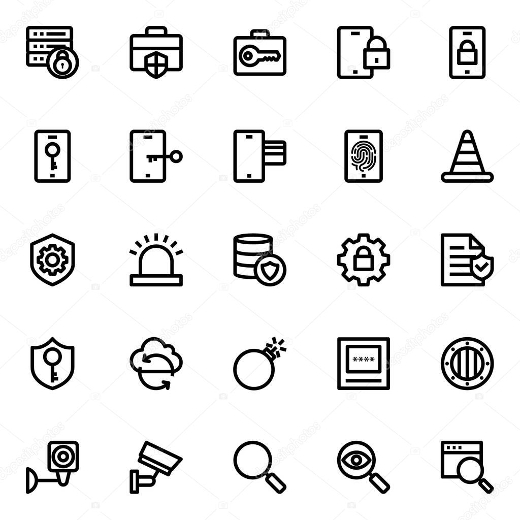 Outline icons for crime and security.