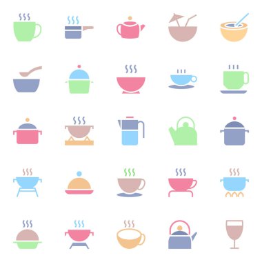 Yiyecek için düz renk simgeleri.