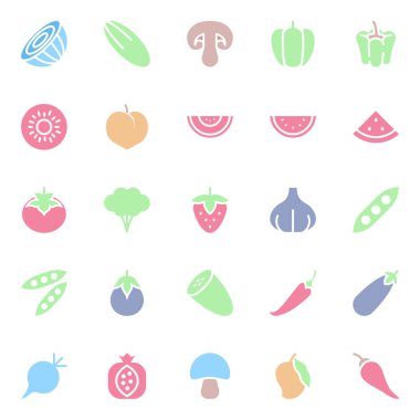 Yiyecek için düz renk simgeleri.