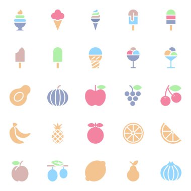 Yiyecek için düz renk simgeleri.