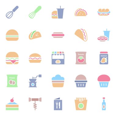Yiyecek için düz renk simgeleri.