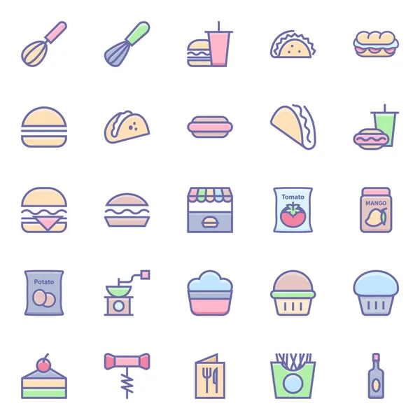 Filled Color Outline Icons Food — Stock Vector