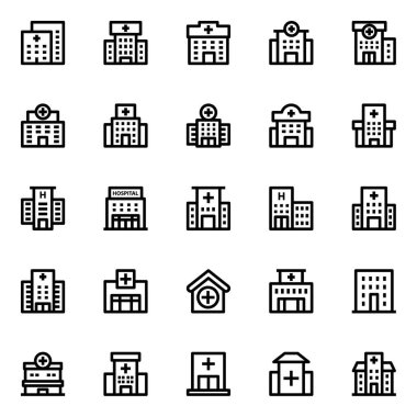 Hastane binası için taslak simgeleri.