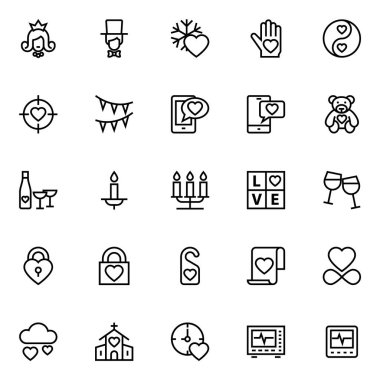 Aşk ve sevgililer günü için özet simgeleri.