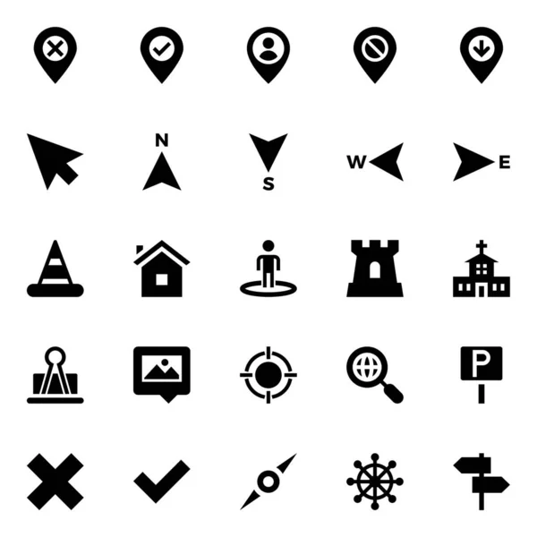 Glyph Icons Map Navigation — Stock Vector
