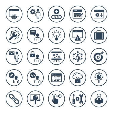 Seo ve geliştirme için çember simgeleri.