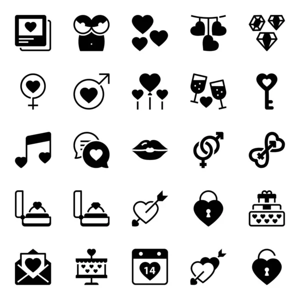 Glyph Icons Valentine Day — Stock Vector