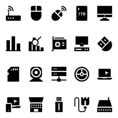 Glyph icons for computer hardware. clipart