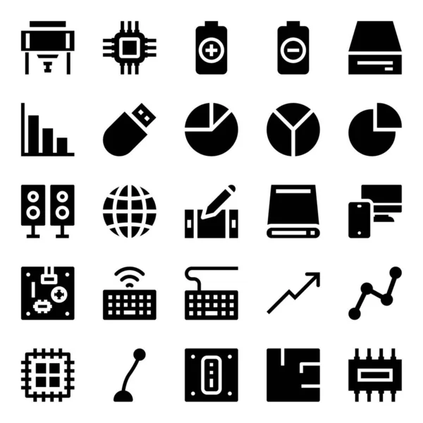 Ikony Glifów Sprzętu Komputerowego — Wektor stockowy