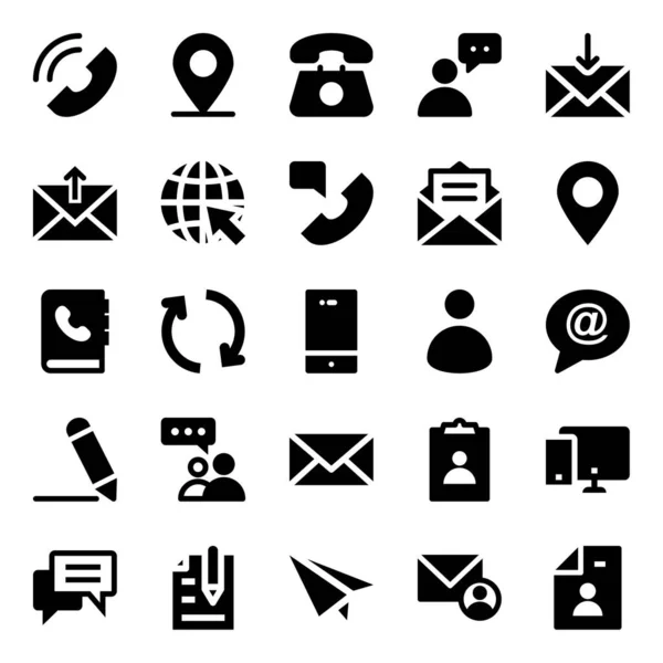 Glyph Iconen Voor Contact Met Ons — Stockvector