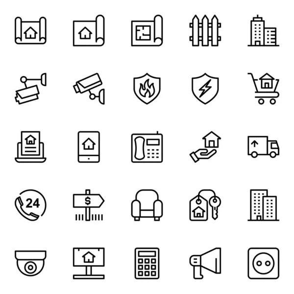 Esquema Iconos Para Bienes Raíces — Vector de stock