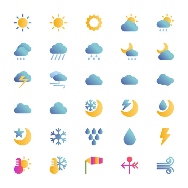 Градиентные цветные иконки для погоды.