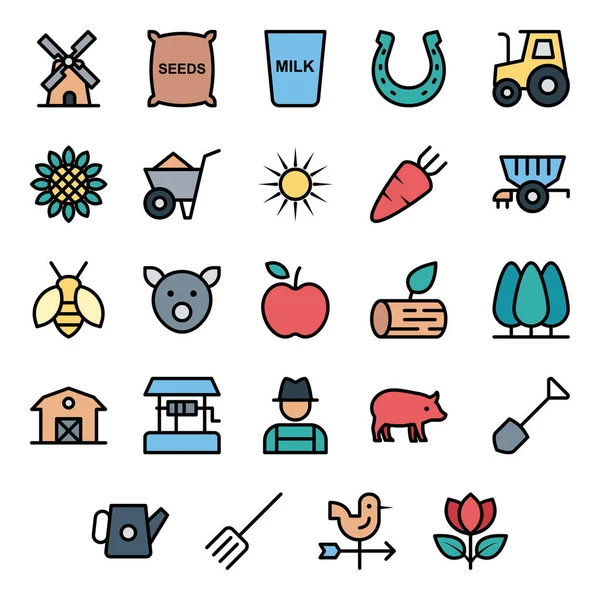 Tarım ve bahçıvanlık için ana hatları doldurulmuş simgeler.