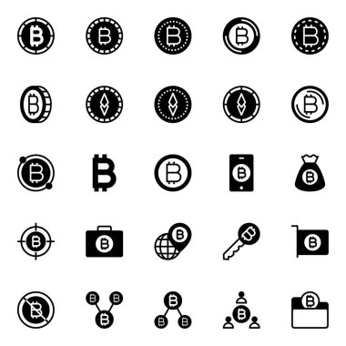 Bitcoin şifrelemesi için simge simgeleri.