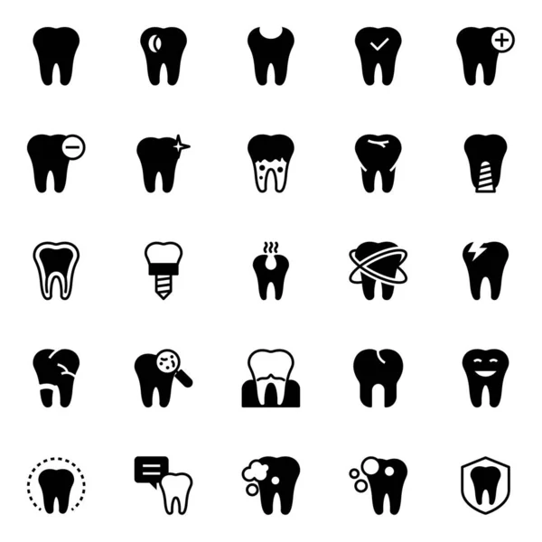 Ícones Glifo Para Cuidados Dentários — Vetor de Stock