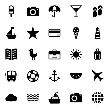 Yaz tatili plaj turizmi için simgeler.