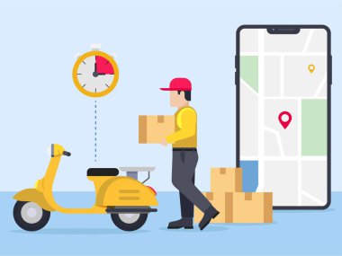 Teslimatçı çocuk paketi teslim edecek.