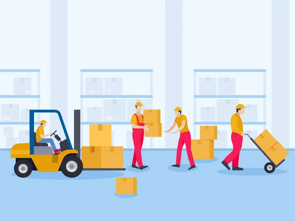 Workers Arranging Packages Warehouse — Stock Vector