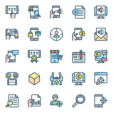 Dijital pazarlama için doldurulmuş renk özeti simgeleri.