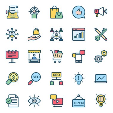 Dijital pazarlama için doldurulmuş renk özeti simgeleri.