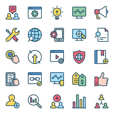 Arama motoru optimizasyonu için doldurulmuş renk özeti simgeleri.