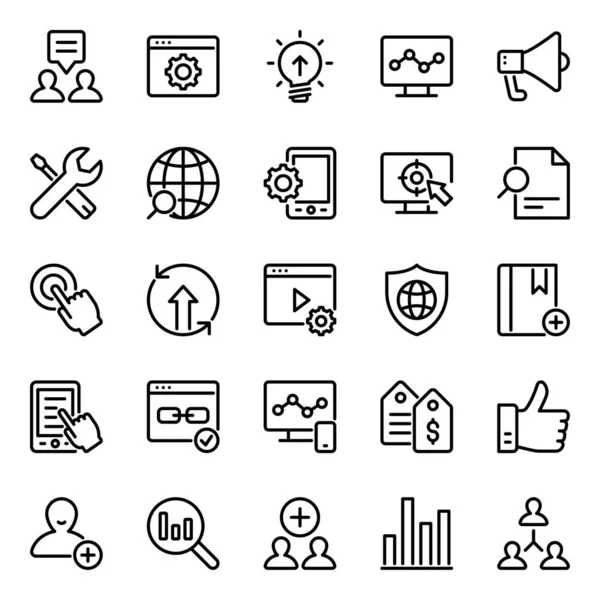 Outline Icons Search Engine Optimization — Stock Vector