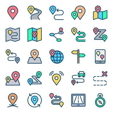 Harita ve konum için doldurulmuş renk özeti simgeleri.