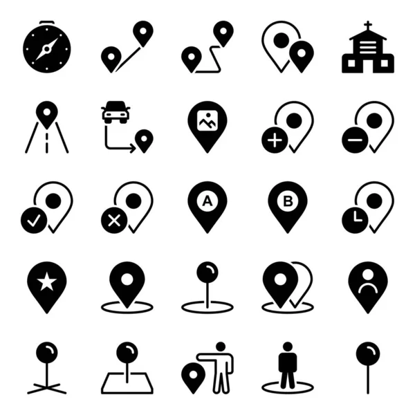 Icônes Glyphe Pour Carte Emplacement — Image vectorielle