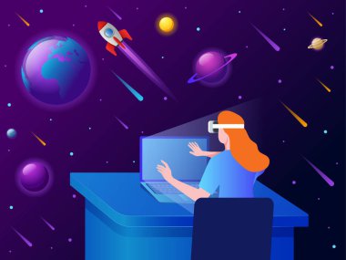 Uzay ortamını kullanan kadın VR teknolojisi kullanıyor
