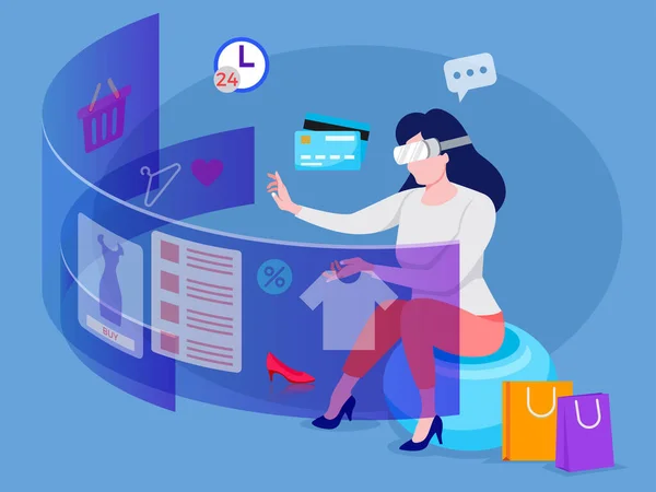 Sanal gerçekliği kullanarak online alışveriş yapan kadın