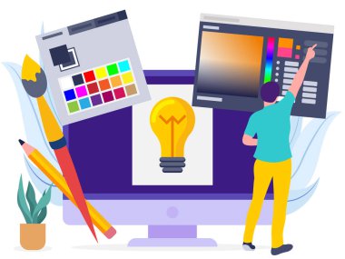Grafik Tasarımcısı Web düzeni üzerinde çalışıyor