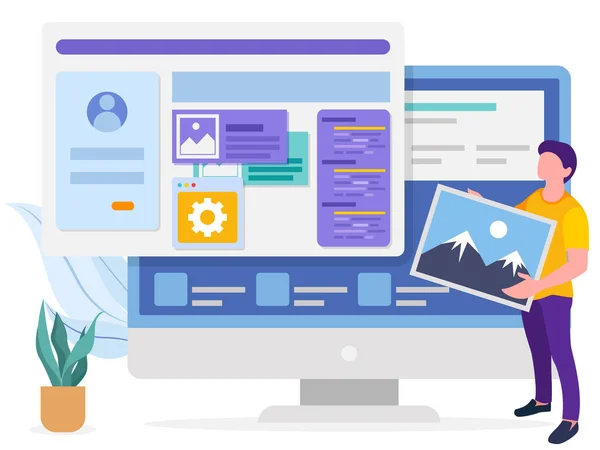 Άντρας Front End Developer Σχεδιασμό Ταμπλό — Διανυσματικό Αρχείο