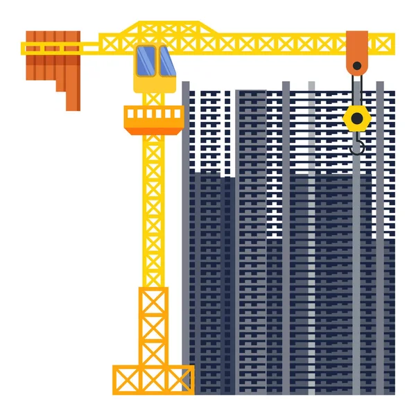 Construction Building Tower Crane Illustration — Stock Vector