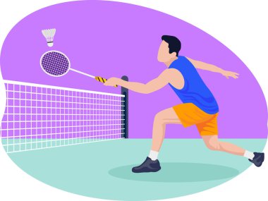 Erkek badminton oyuncusu. Güzel illüstrasyon..