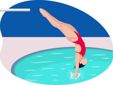 Kadın yüzücü sporu. Güzel bir illüstrasyon..