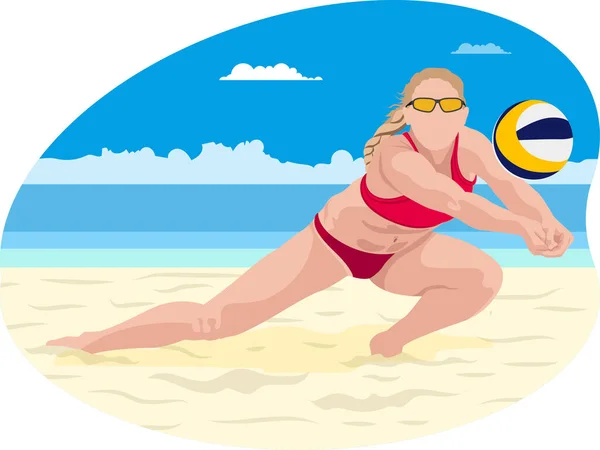 Jugadora Voleibol Playa Femenina Ilustración — Vector de stock
