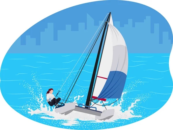 Kadın tekne yarışçısı illüstrasyonu.