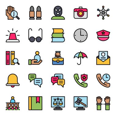 Filled color outline icons for law and justice clipart