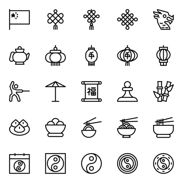 Esquema Iconos Para Cultura China — Vector de stock