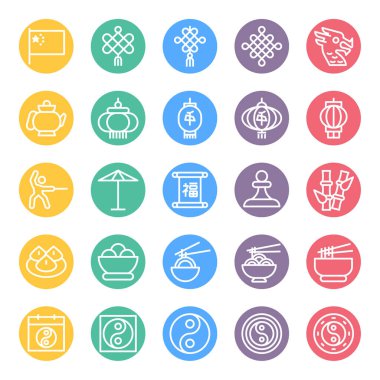 Çember renk ana hatları Çin kültürü için simgeler.