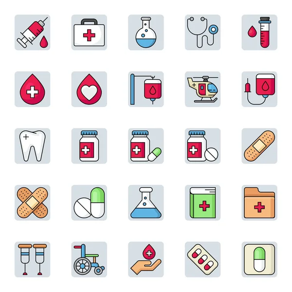 Filled Color Outline Icons Medical — Stock Vector