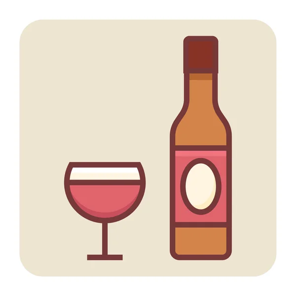 Icono Contorno Color Relleno Para Botella Vino — Vector de stock