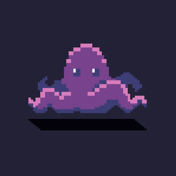 Pixel Art Octopus Isolated Dark Background — Stock Photo, Image