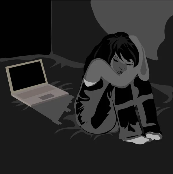 Cyberbullying Concept Upset Girl Victim Online Harassment Illustration — 图库照片