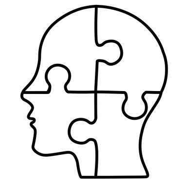 İnsan kafası, yapboz simgesi. Çizim, düz tasarım