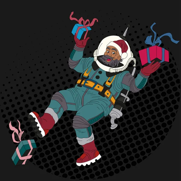 Gracioso Astronauta Santa Claus Hace Caras Arte Pop Ilustración Retro — Foto de Stock