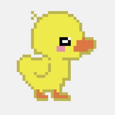 Ördeğin pikseldeki görüntüsü. Çapraz dikiş ve mozaik fayans için yavru ördek çizimi. resimleme.