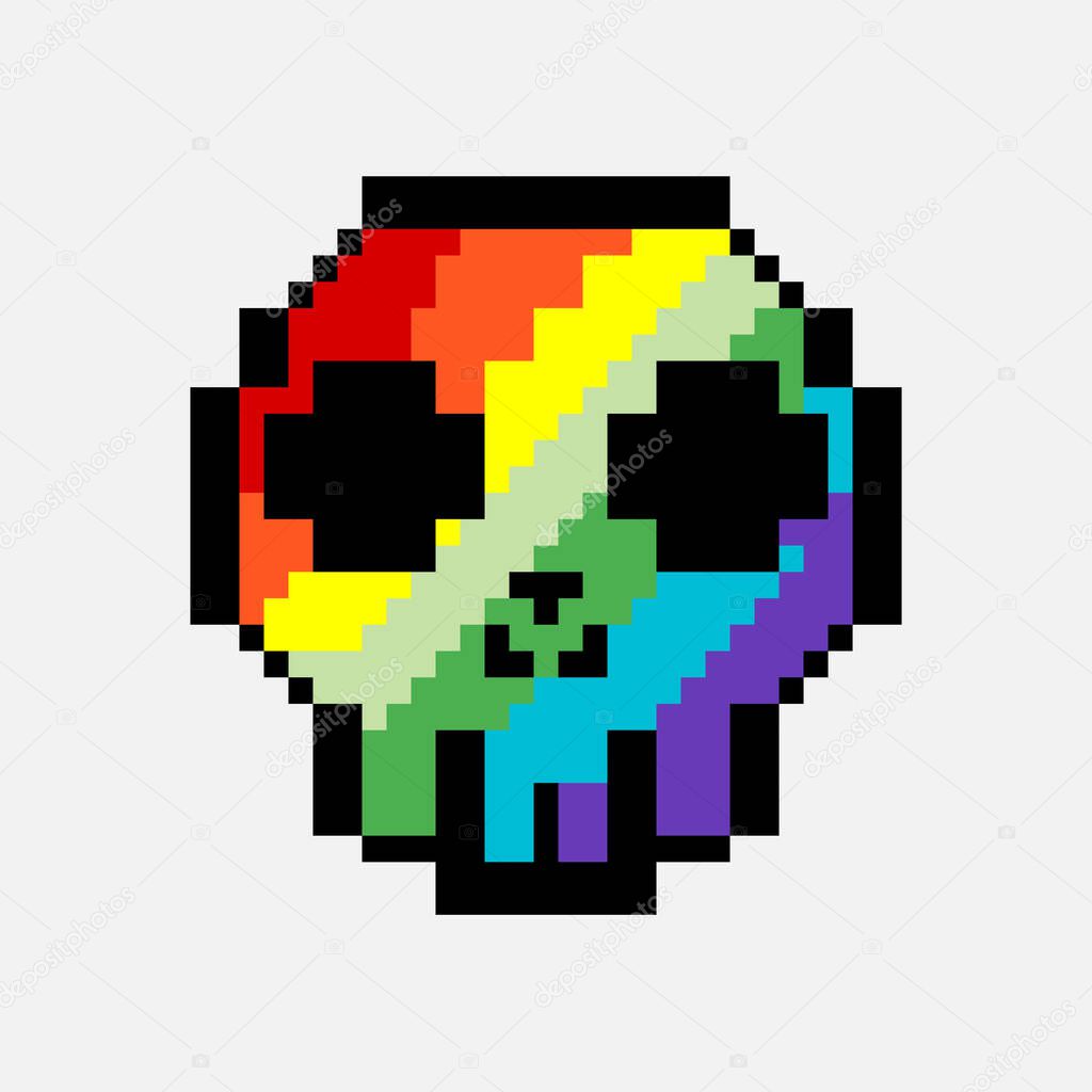Pixel skull image. illustration of cross stitch and t-shirt pattern.
