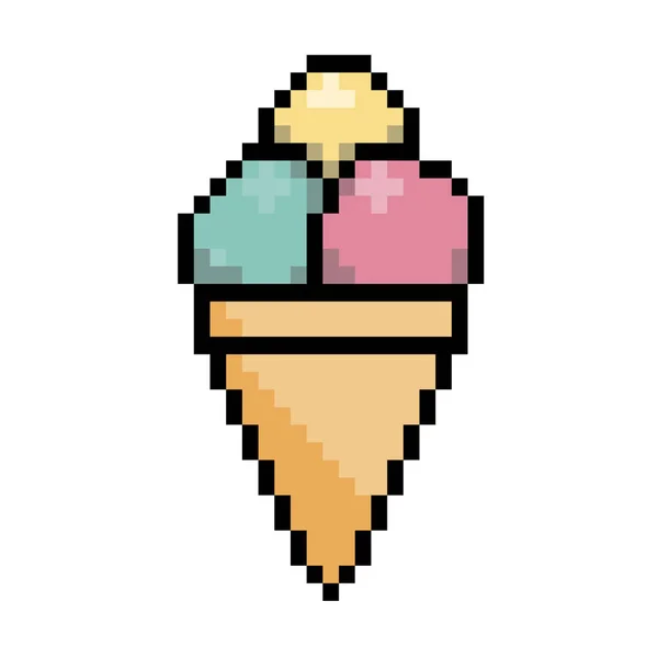 Icono Arte Pixel Grandes Bolas Helado Multicolores Cono Gofre Estilo — Foto de Stock