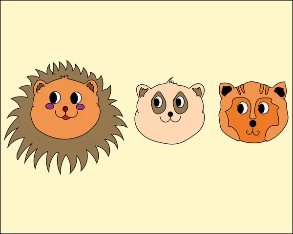 Panda Bear Tiger Face Head Icon Set Kawaii Wild Animal — 스톡 사진